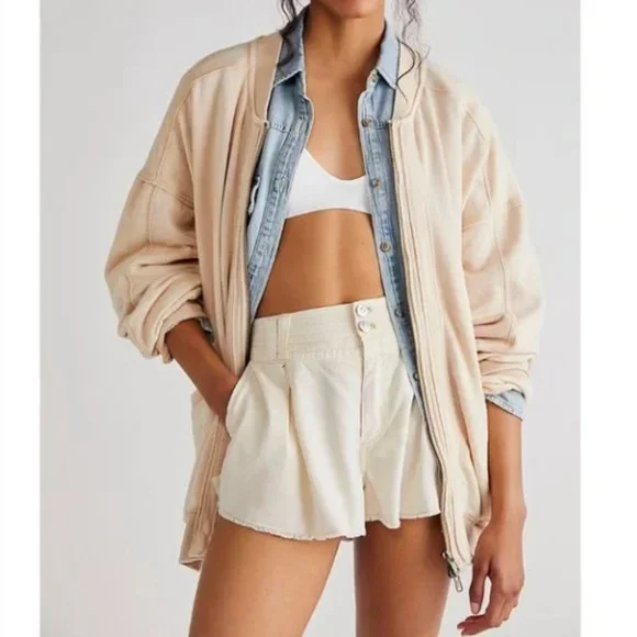 | free people • robby zip front oversized bomber jacket • nomadic desert | - Picture 1 of 5